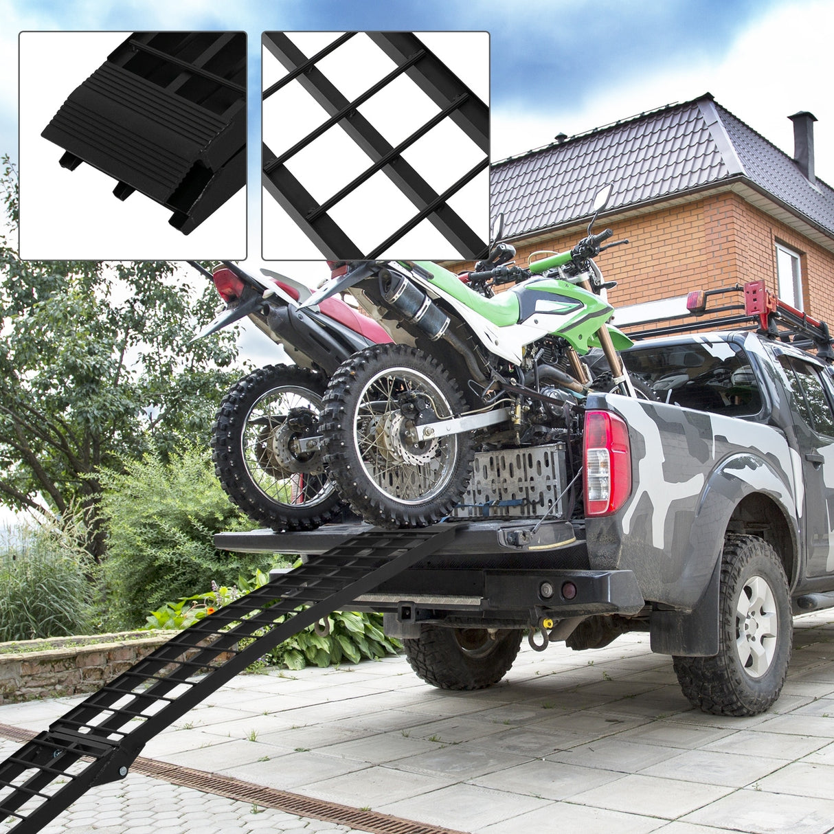 2pcs 9ft Aluminum Folding ATV Loading Ramp Black Pair Truck Trailer 1200 lbs - 2PCS 9FT RAMP