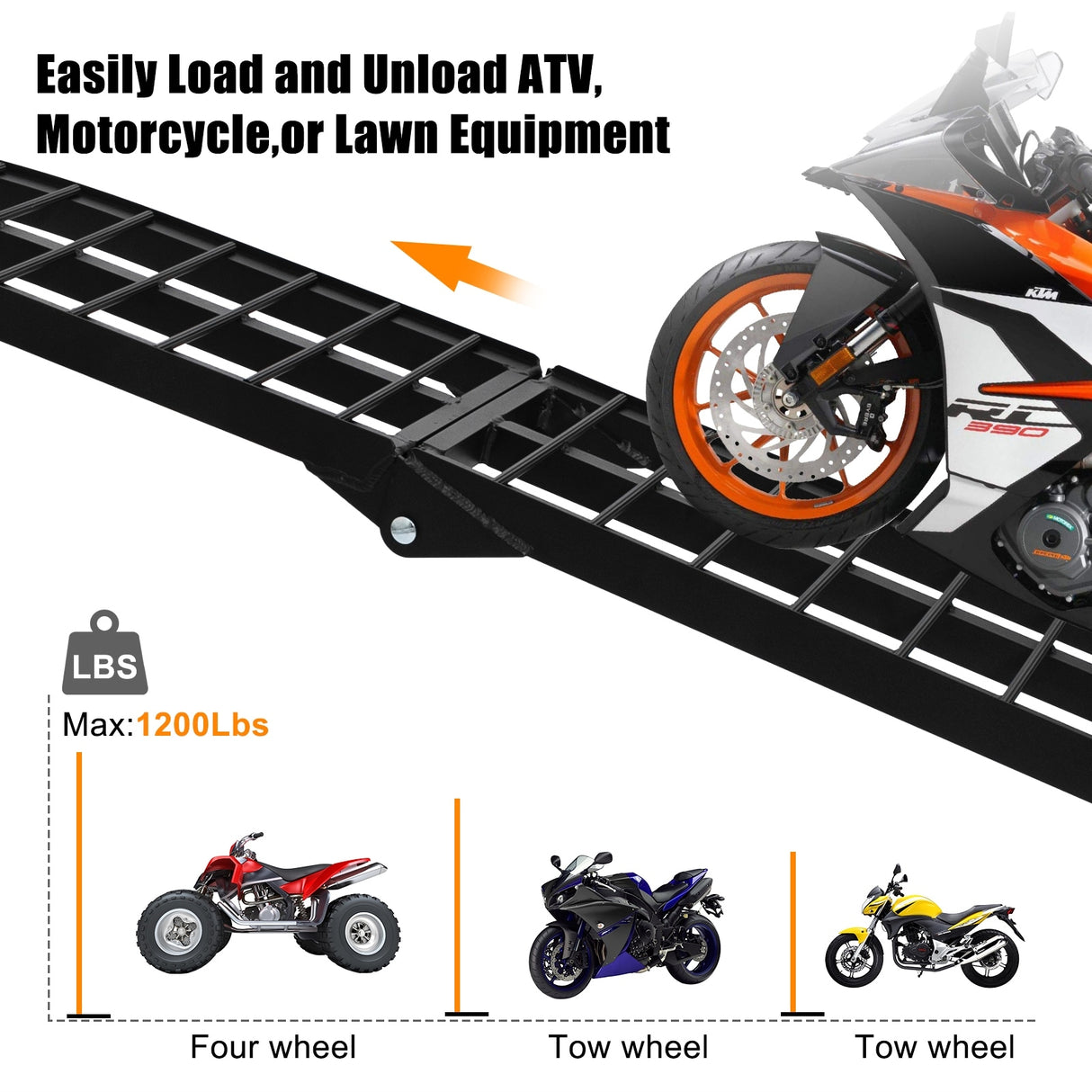2pcs 9ft Aluminum Folding ATV Loading Ramp Black Pair Truck Trailer 1200 lbs - 2PCS 9FT RAMP