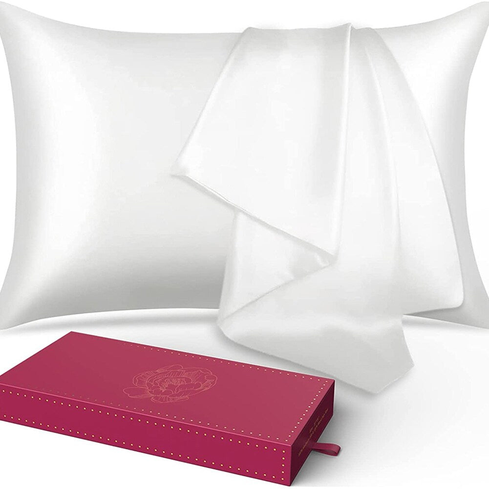2pcs Double-Sided Design Silk Pillowcase with Hidden Zipper White