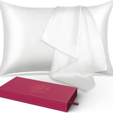 2pcs Double-Sided Design Silk Pillowcase with Hidden Zipper White