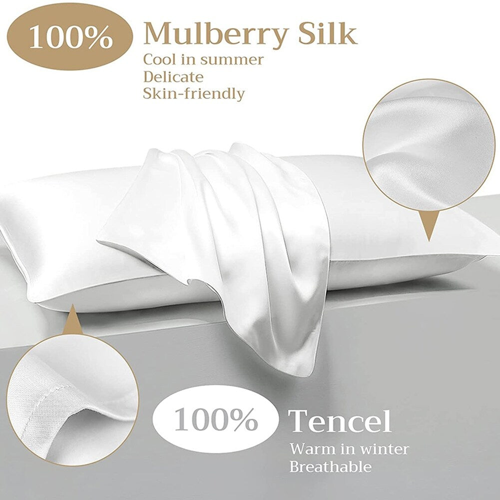 2pcs Double-Sided Design Silk Pillowcase with Hidden Zipper White