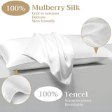2pcs Double-Sided Design Silk Pillowcase with Hidden Zipper White
