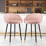 2pcs Velvet Upholstery Bar Stools with Back and Footrest