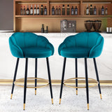 2pcs Velvet Upholstery Bar Stools with Back and Footrest