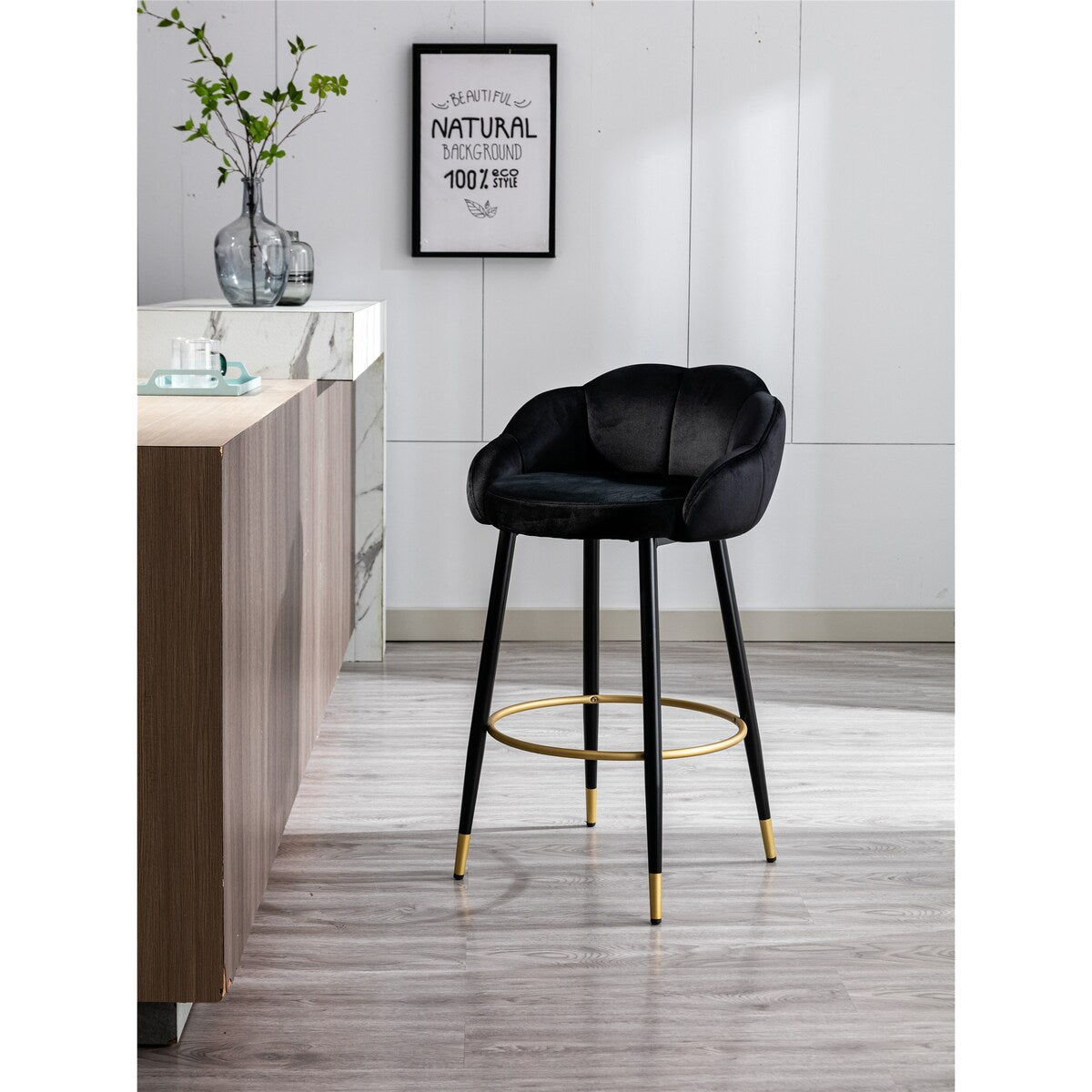 2pcs Velvet Upholstery Bar Stools with Back and Footrest