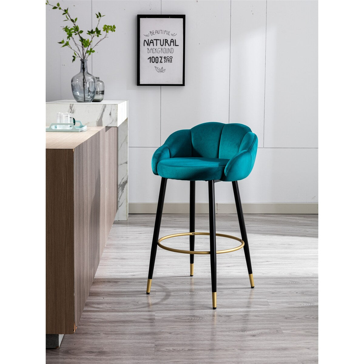 2pcs Velvet Upholstery Bar Stools with Back and Footrest