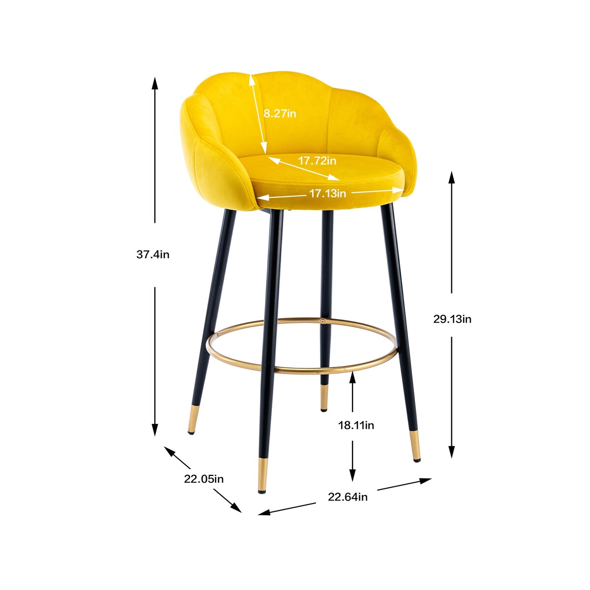 2pcs Velvet Upholstery Bar Stools with Back and Footrest