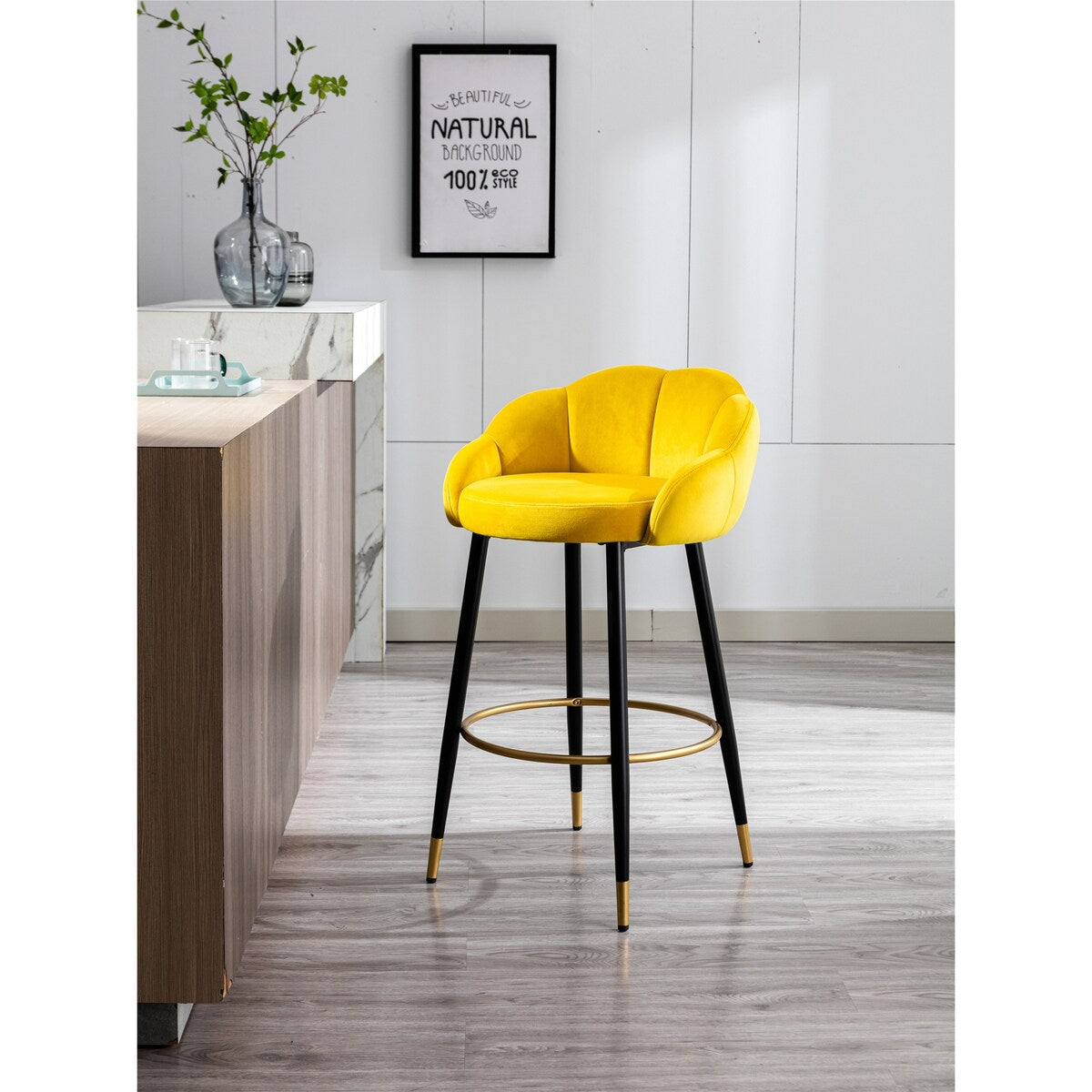 2pcs Velvet Upholstery Bar Stools with Back and Footrest
