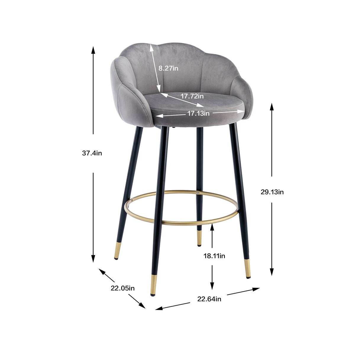 2pcs Velvet Upholstery Bar Stools with Back and Footrest