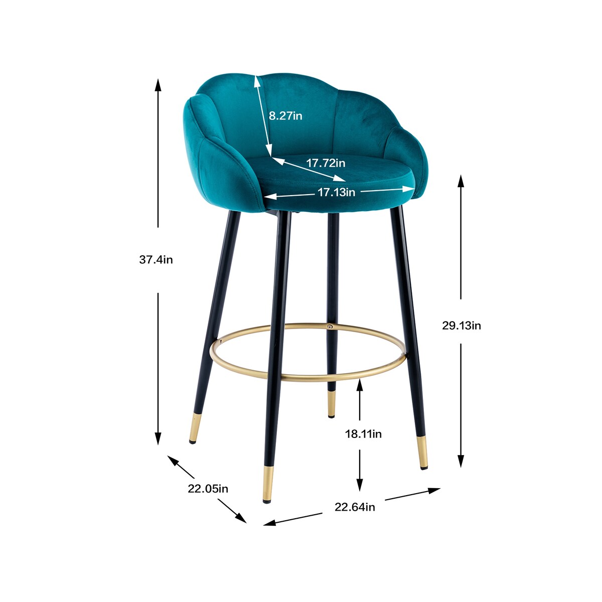 2pcs Velvet Upholstery Bar Stools with Back and Footrest