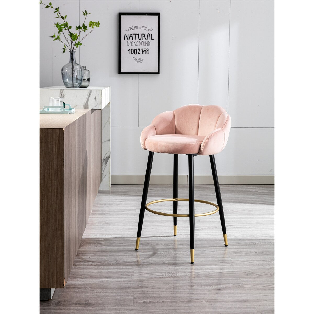 2pcs Velvet Upholstery Bar Stools with Back and Footrest