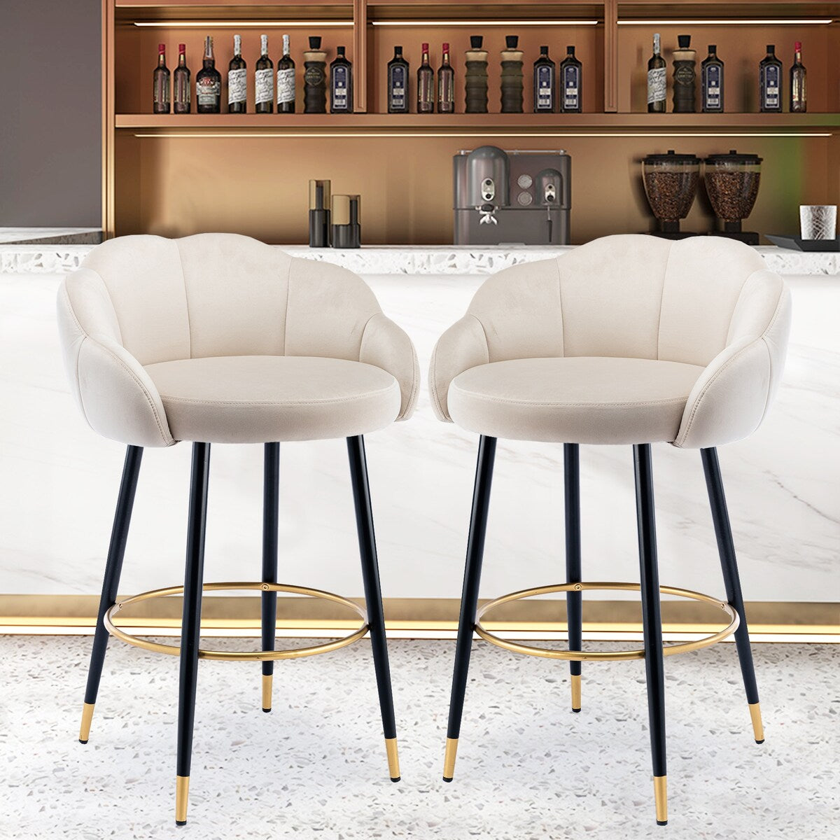 2pcs Velvet Upholstery Bar Stools with Back and Footrest