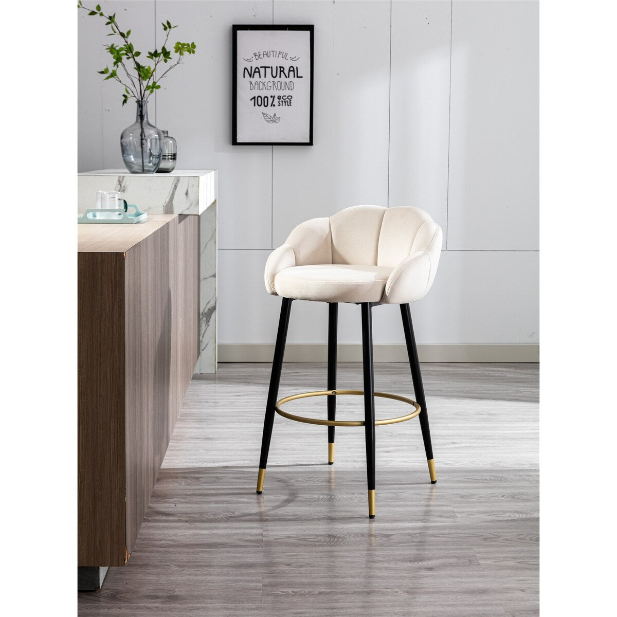 2pcs Velvet Upholstery Bar Stools with Back and Footrest