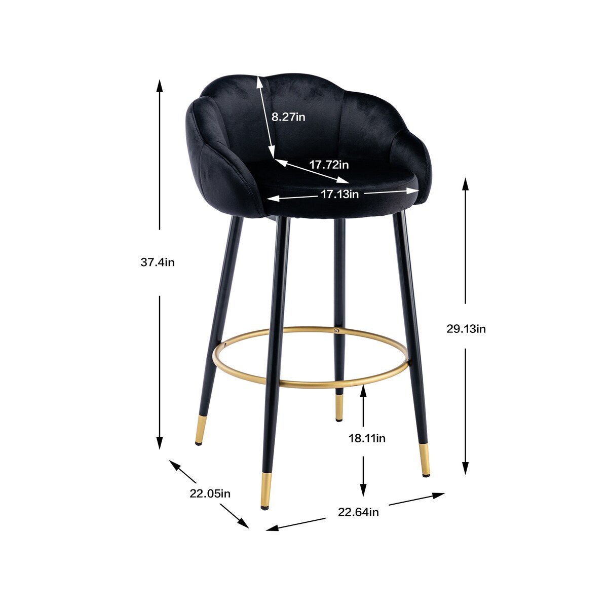 2pcs Velvet Upholstery Bar Stools with Back and Footrest