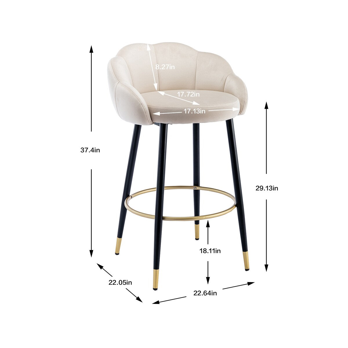 2pcs Velvet Upholstery Bar Stools with Back and Footrest