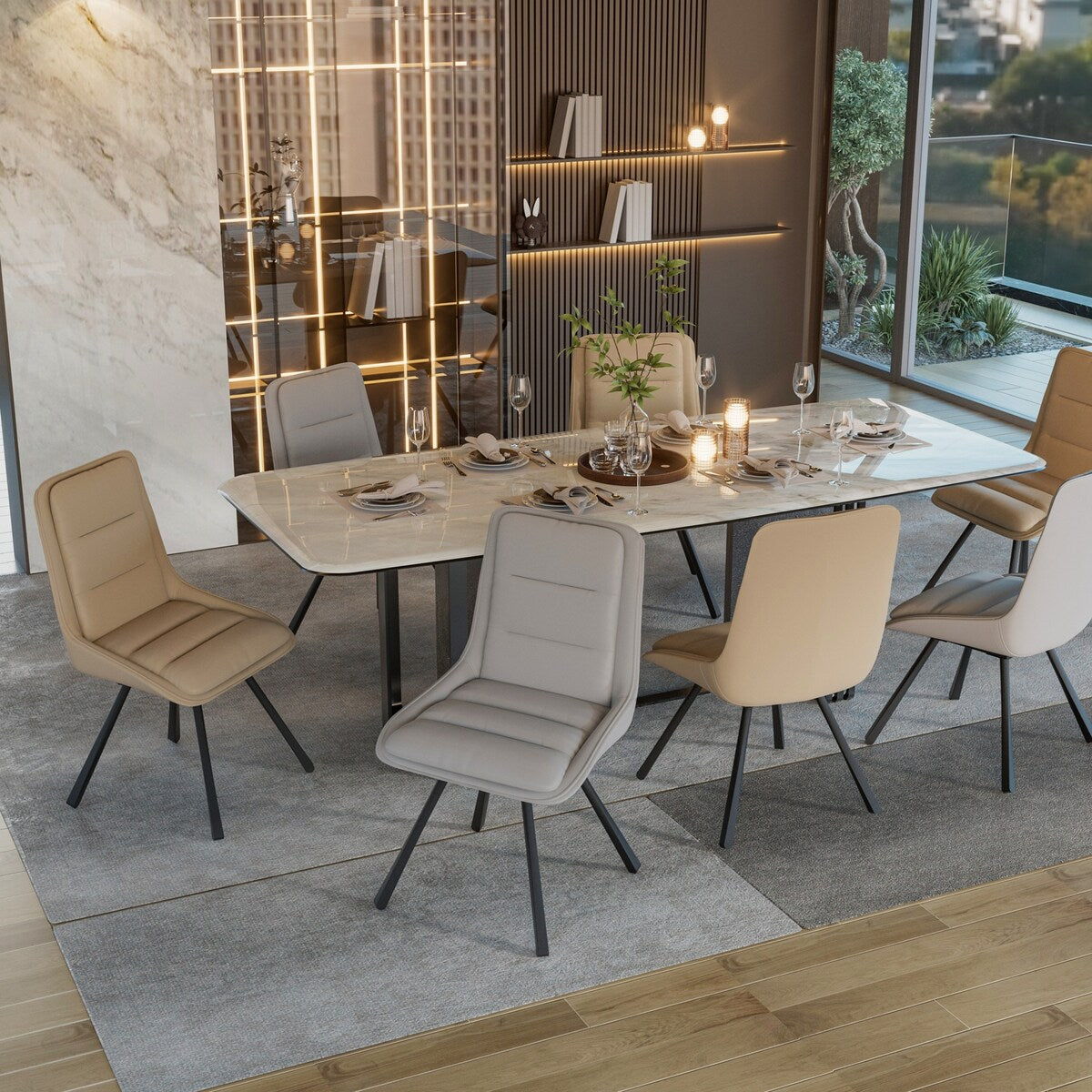 2x Modern Luxury Microfiber Leather Upholstered Dining Chairs Rotatable Seat