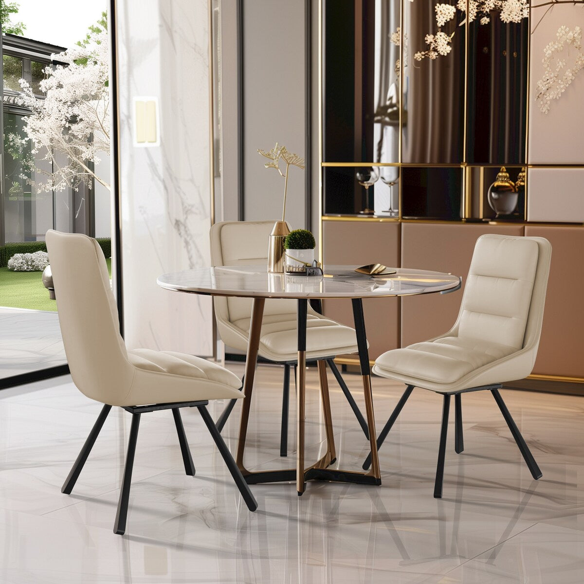 2x Modern Luxury Microfiber Leather Upholstered Dining Chairs Rotatable Seat