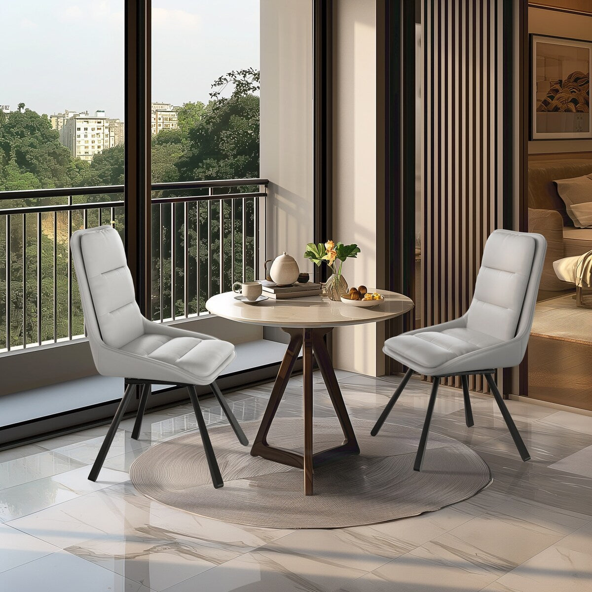 2x Modern Luxury Microfiber Leather Upholstered Dining Chairs Rotatable Seat