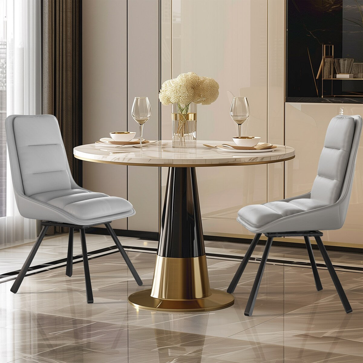 2x Modern Luxury Microfiber Leather Upholstered Dining Chairs Rotatable Seat