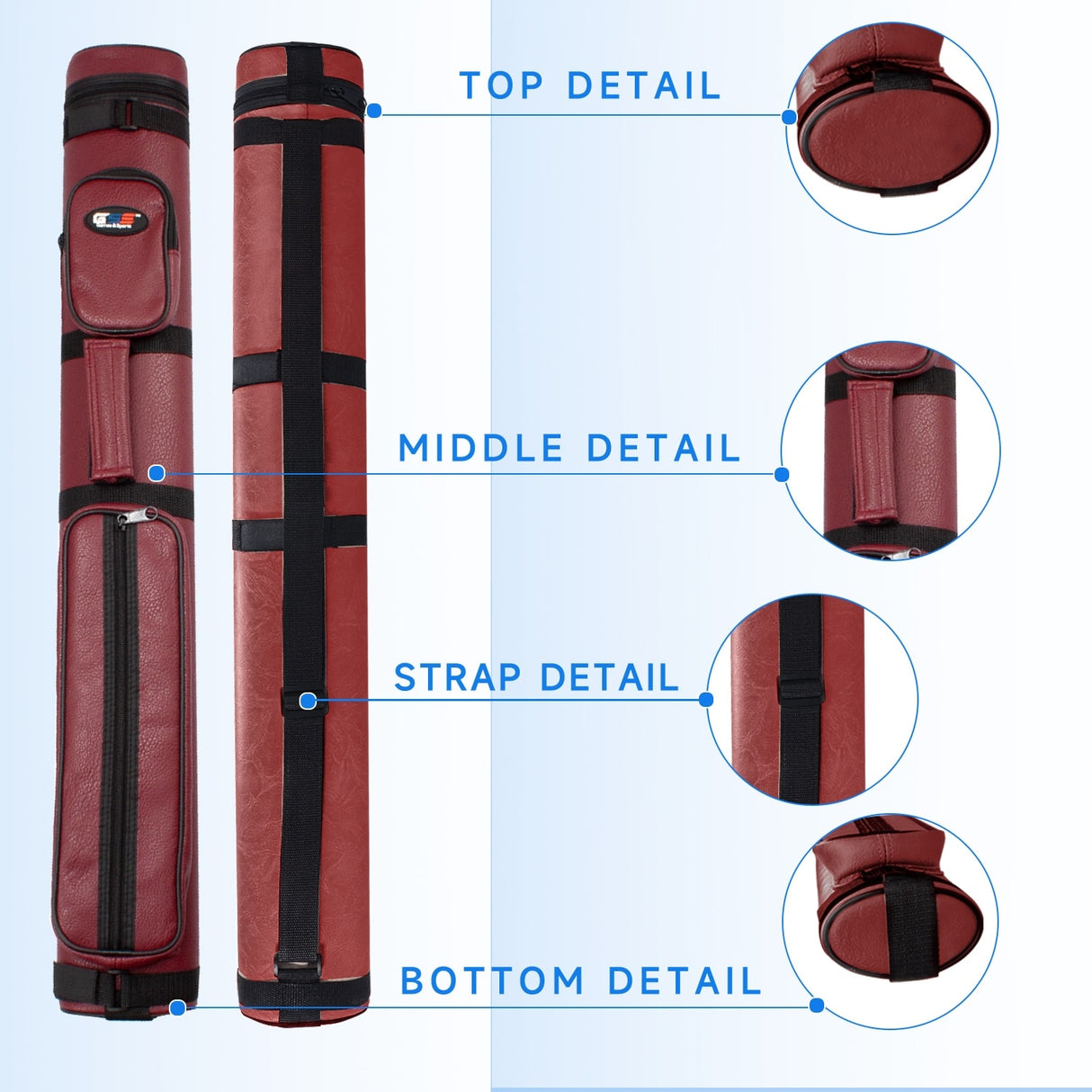 GSE™ 2x2 Oval Hard Billiard Pool Cue Stick Carrying Case, Billiard Cue Case Holds 2 Butts/2 Shafts (5 Colors)