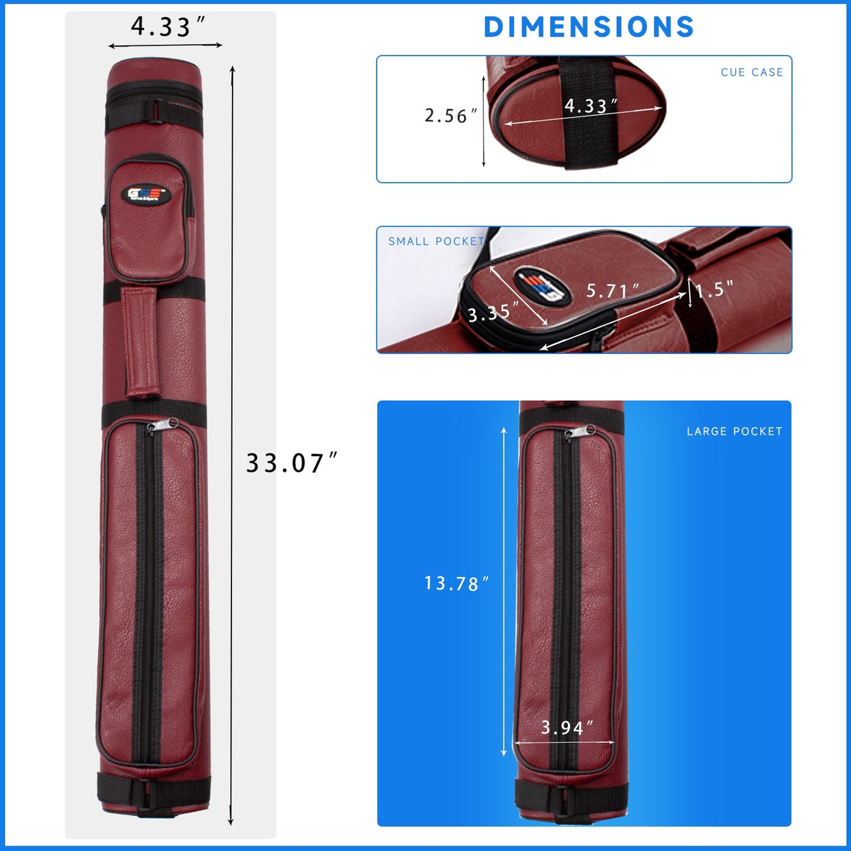 GSE™ 2x2 Oval Hard Billiard Pool Cue Stick Carrying Case, Billiard Cue Case Holds 2 Butts/2 Shafts (5 Colors)