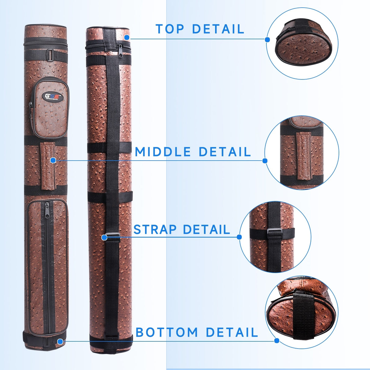GSE™ 2x2 Oval Hard Billiard Pool Cue Stick Carrying Case, Billiard Cue Case Holds 2 Butts/2 Shafts (5 Colors)