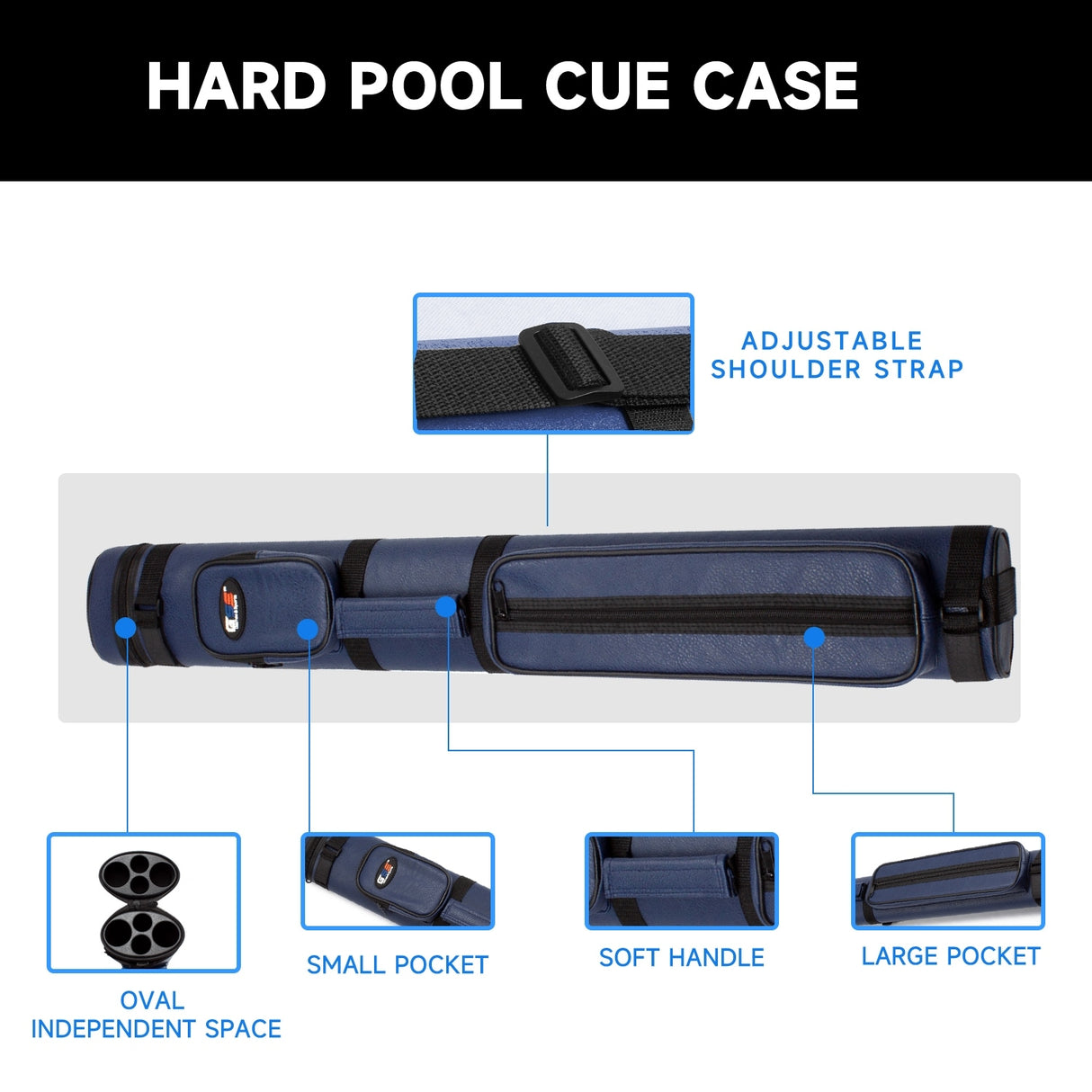 GSE™ 2x2 Oval Hard Billiard Pool Cue Stick Carrying Case, Billiard Cue Case Holds 2 Butts/2 Shafts (5 Colors)
