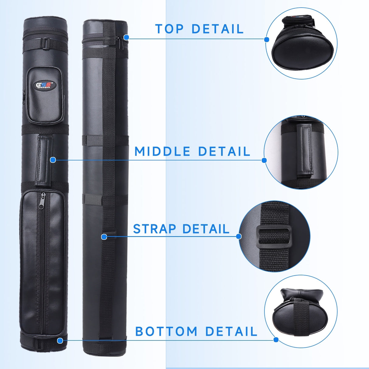 GSE™ 2x2 Oval Hard Billiard Pool Cue Stick Carrying Case, Billiard Cue Case Holds 2 Butts/2 Shafts (5 Colors)