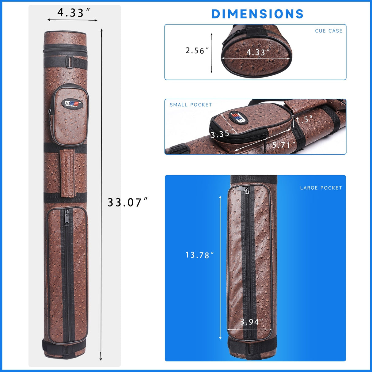 GSE™ 2x2 Oval Hard Billiard Pool Cue Stick Carrying Case, Billiard Cue Case Holds 2 Butts/2 Shafts (5 Colors)