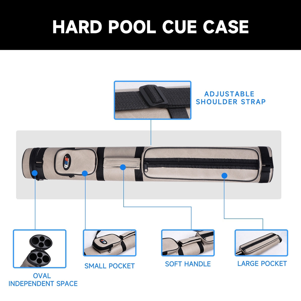 GSE™ 2x2 Oval Hard Billiard Pool Cue Stick Carrying Case, Billiard Cue Case Holds 2 Butts/2 Shafts (5 Colors)