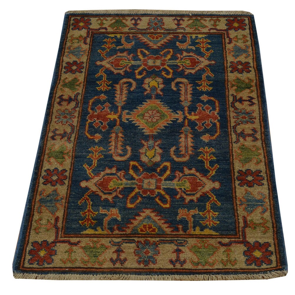 Hand-knotted Denim Blue Wool Kazakh Oriental Rug (2' x 3')