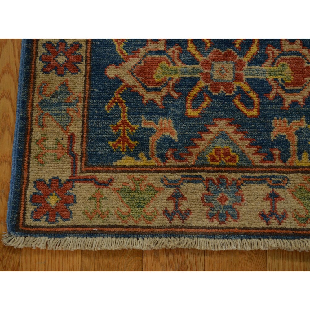 Hand-knotted Denim Blue Wool Kazakh Oriental Rug (2' x 3')