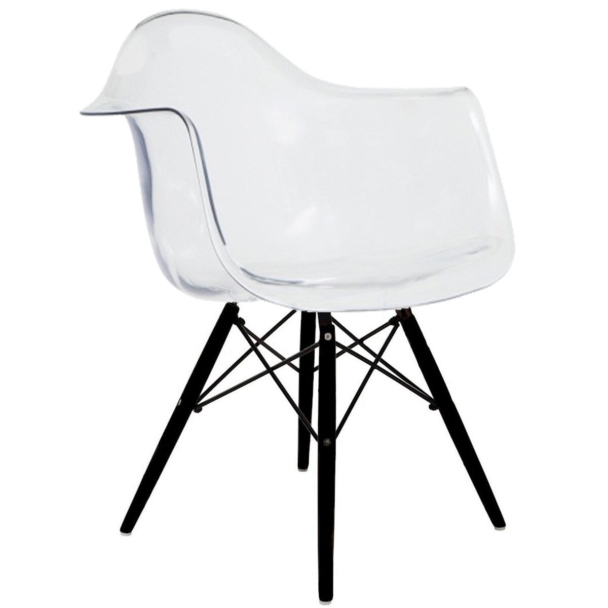 Set of 2 Clear Modern Designer Acrylic Plastic Chair With Arms Armchairs Dining Silver Solid Chrome Office