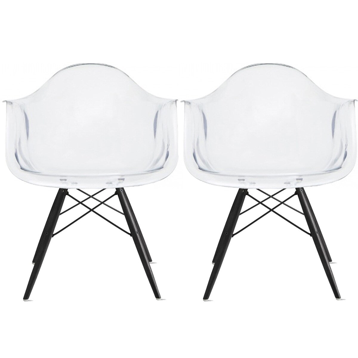 Set of 2 Clear Modern Designer Acrylic Plastic Chair With Arms Armchairs Dining Silver Solid Chrome Office