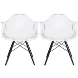 Set of 2 Clear Modern Designer Acrylic Plastic Chair With Arms Armchairs Dining Silver Solid Chrome Office