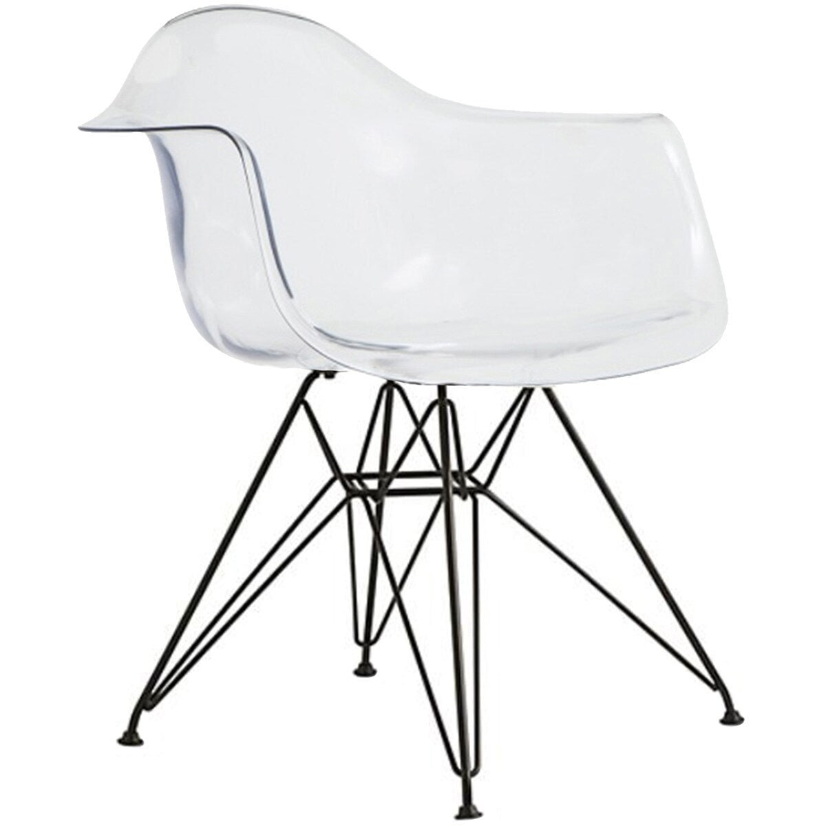 Set of 2 Clear Modern Designer Acrylic Plastic Chair With Arms Armchairs Dining Silver Solid Chrome Office