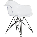 Set of 2 Clear Modern Designer Acrylic Plastic Chair With Arms Armchairs Dining Silver Solid Chrome Office