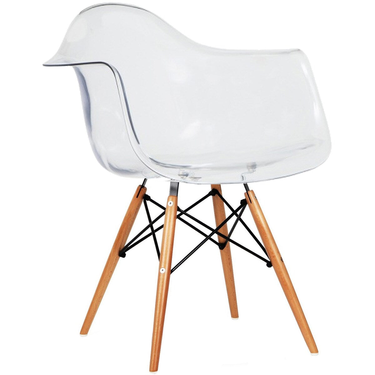 Set of 2 Clear Modern Designer Acrylic Plastic Chair With Arms Armchairs Dining Silver Solid Chrome Office