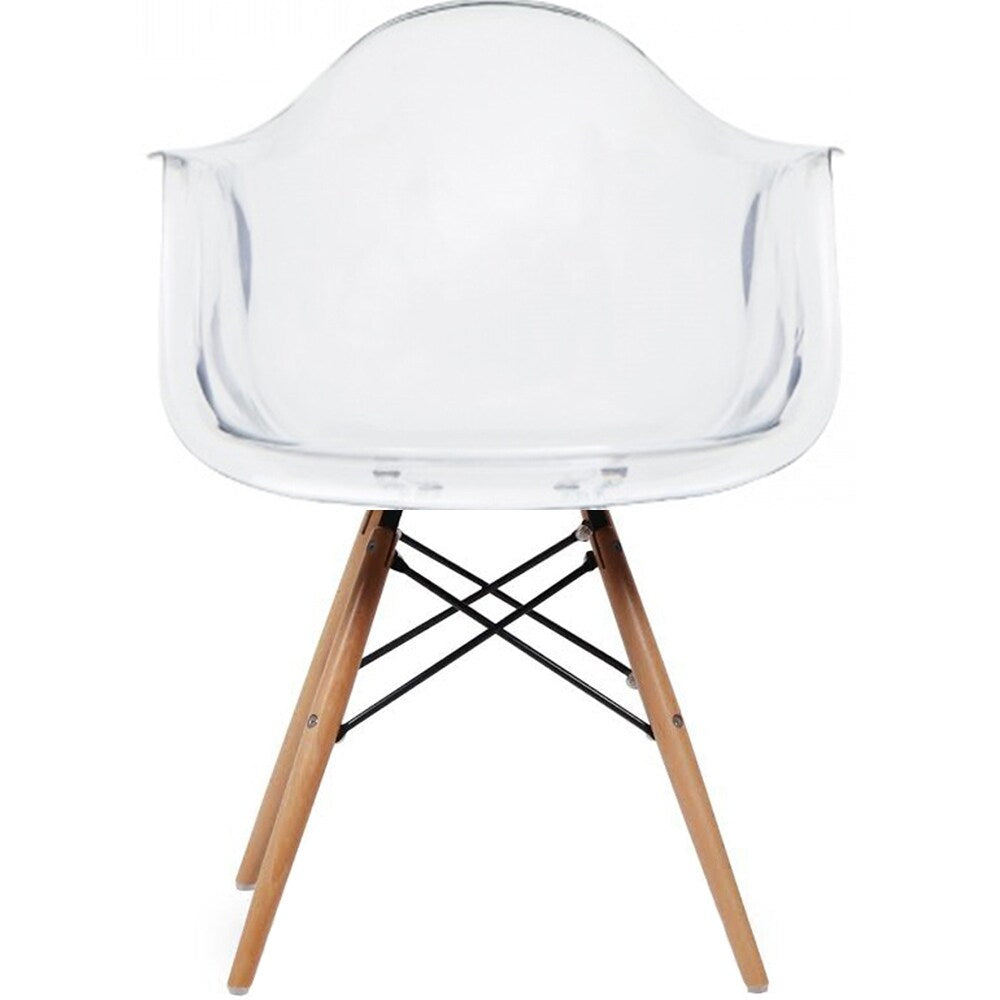 Set of 2 Clear Modern Designer Acrylic Plastic Chair With Arms Armchairs Dining Silver Solid Chrome Office