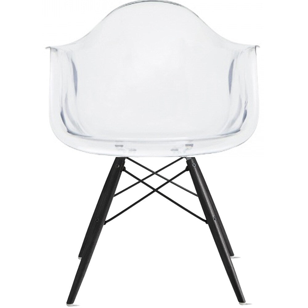 Set of 2 Clear Modern Designer Acrylic Plastic Chair With Arms Armchairs Dining Silver Solid Chrome Office