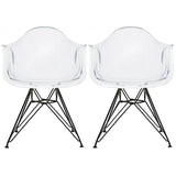 Set of 2 Clear Modern Designer Acrylic Plastic Chair With Arms Armchairs Dining Silver Solid Chrome Office