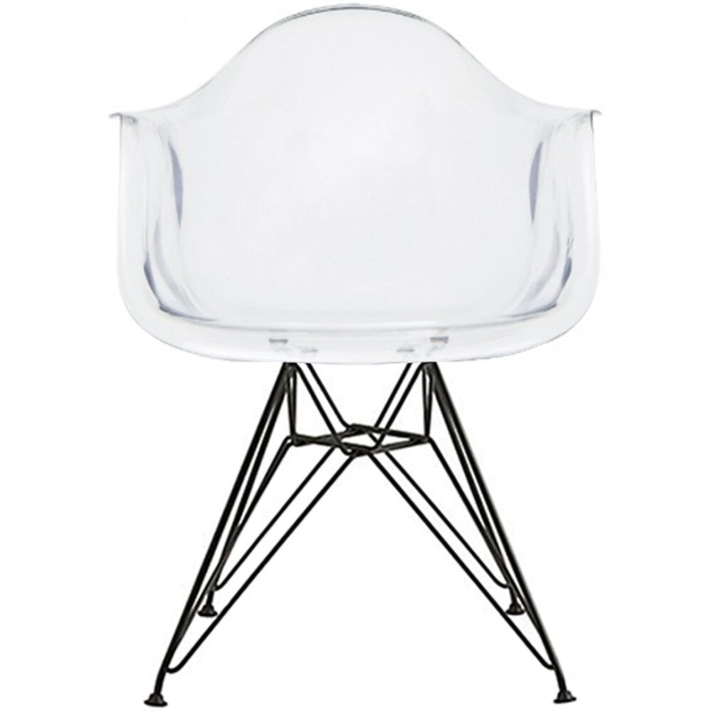 Set of 2 Clear Modern Designer Acrylic Plastic Chair With Arms Armchairs Dining Silver Solid Chrome Office