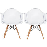 Set of 2 Clear Modern Designer Acrylic Plastic Chair With Arms Armchairs Dining Silver Solid Chrome Office
