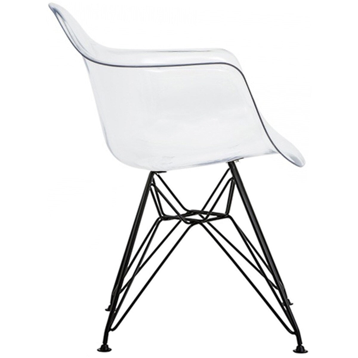 Set of 2 Clear Modern Designer Acrylic Plastic Chair With Arms Armchairs Dining Silver Solid Chrome Office