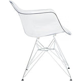 Set of 2 Clear Modern Designer Acrylic Plastic Chair With Arms Armchairs Dining Silver Solid Chrome Office