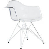 Set of 2 Clear Modern Designer Acrylic Plastic Chair With Arms Armchairs Dining Silver Solid Chrome Office