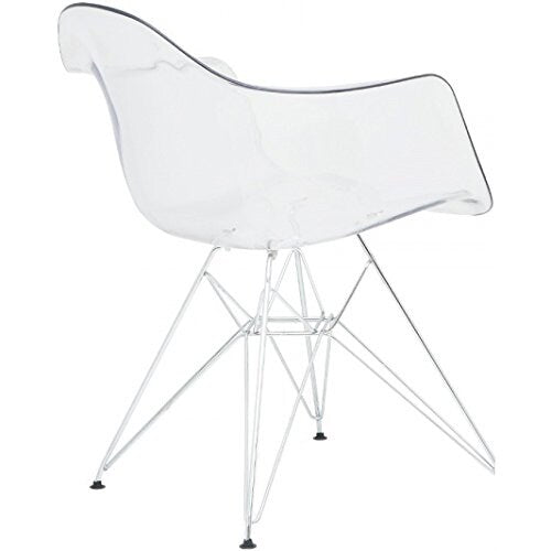 Set of 2 Clear Modern Designer Acrylic Plastic Chair With Arms Armchairs Dining Silver Solid Chrome Office