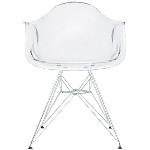 Set of 2 Clear Modern Designer Acrylic Plastic Chair With Arms Armchairs Dining Silver Solid Chrome Office
