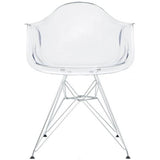 Set of 2 Clear Modern Designer Acrylic Plastic Chair With Arms Armchairs Dining Silver Solid Chrome Office