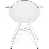 Set of 2 Clear Modern Designer Acrylic Plastic Chair With Arms Armchairs Dining Silver Solid Chrome Office
